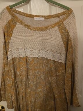 Ces Femme Mustard Paisley Trim Knit Top with Cream Body